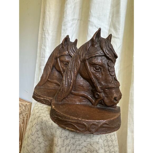 Vintage Horse Head Bookends Syroco wood blend equestrian set 2 busts decor brown - Picture 11 of 11